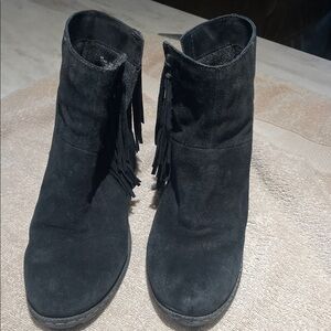 boc Black Suede Ankle Booties with Fringe
